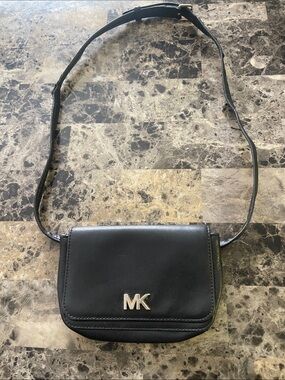Michael Kors Black Leather MK Logo Crossbody Bag